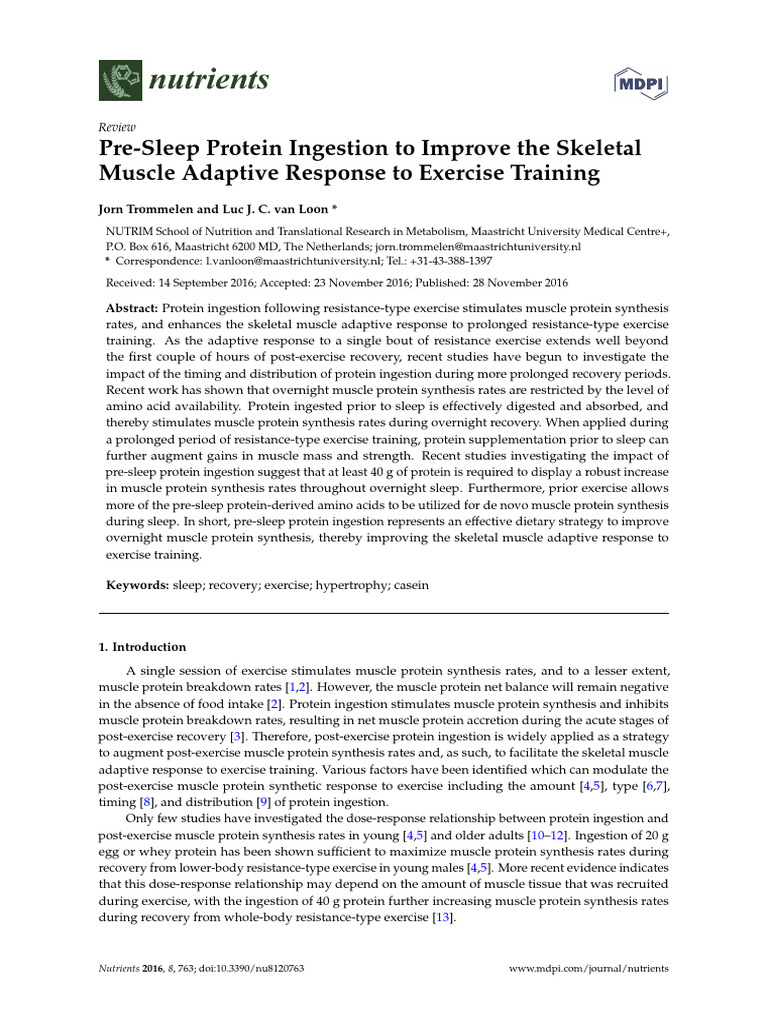Pre-Sleep Protein for Muscle Growth | PDF | Leucine | Dietary Supplements