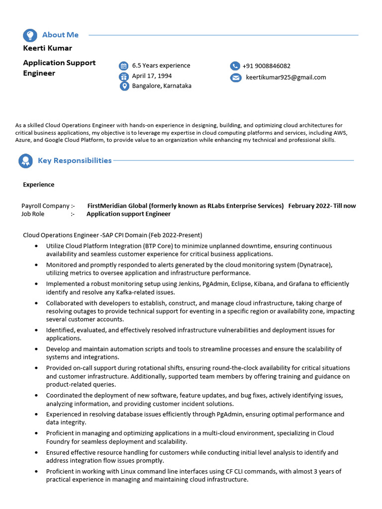 Cloud Operations Engineer Profile | PDF | Cloud Computing | Postgre Sql