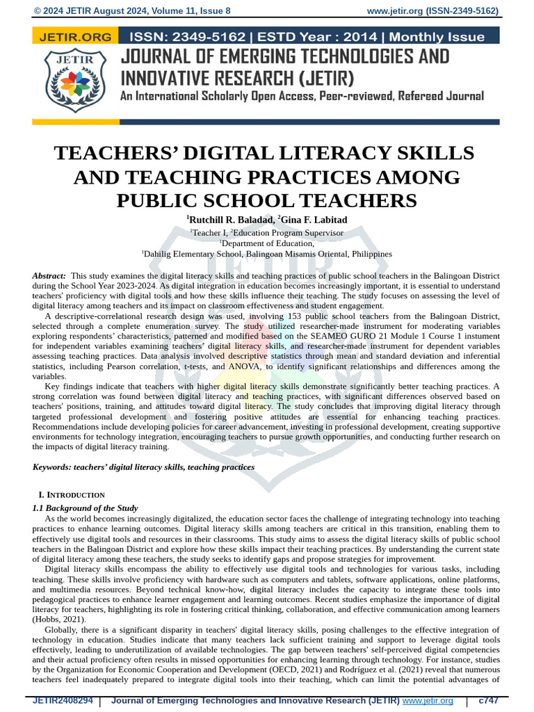 Digital Literacy in Public School Teaching | PDF | Literacy | Teachers