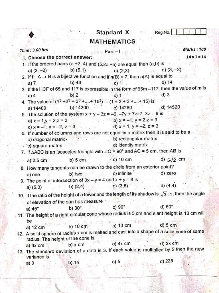 10th Maths Half Yearly Model QP 2 | PDF