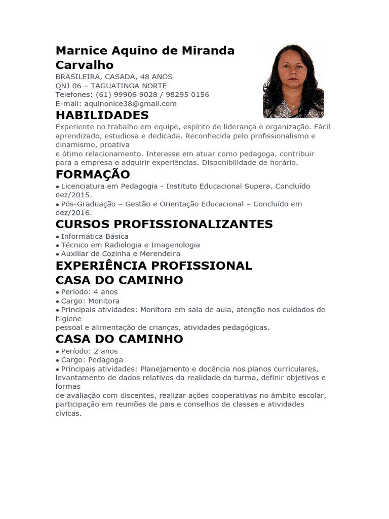 Currículo de Pedagoga Disponível | PDF