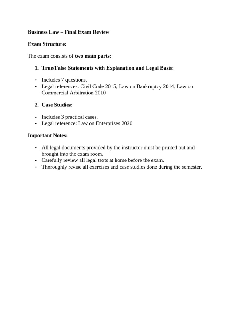 Business Law Final Exam Review Guide | PDF