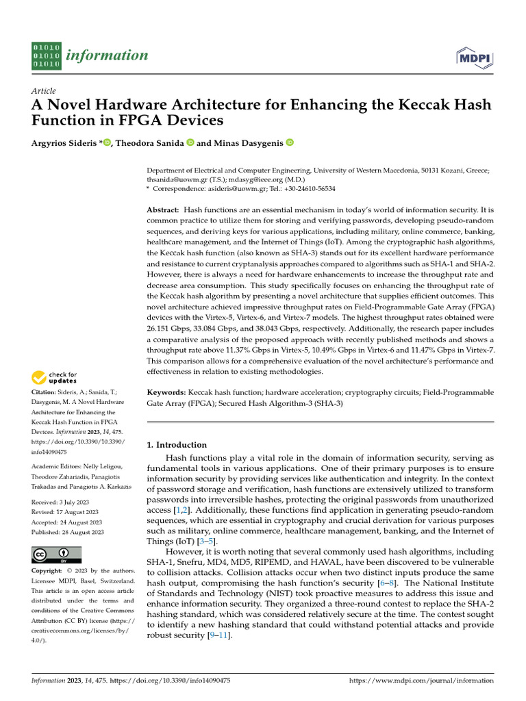 FPGA-Based Keccak Hash Function Enhancement | PDF | Cryptography ...