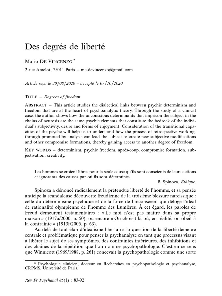 Liberté et déterminisme psychique | PDF | Psychanalyse | Sigmund Freud
