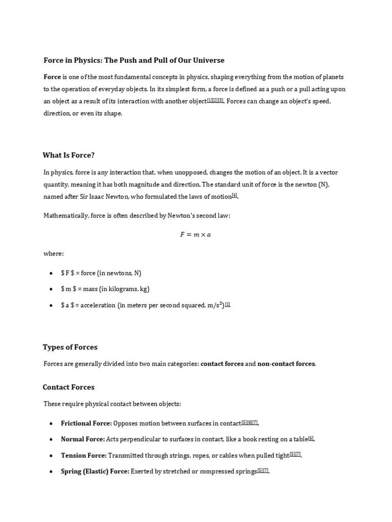 Force in Physics - The Push and Pull of Our Univers | PDF | Force ...