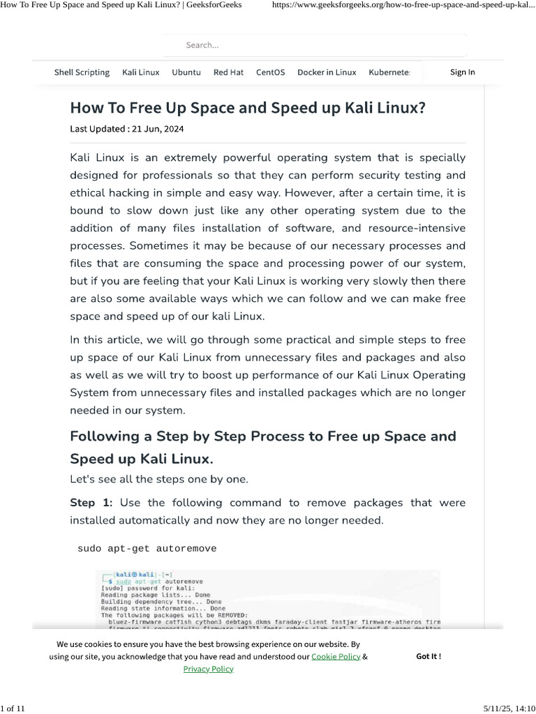 How To Free Up Space and Speed Up Kali Linux - GeeksforGeeks | PDF ...