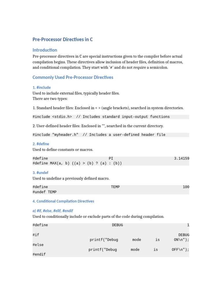 Pre-Processor Directives in C Explained | PDF | Computer Architecture ...