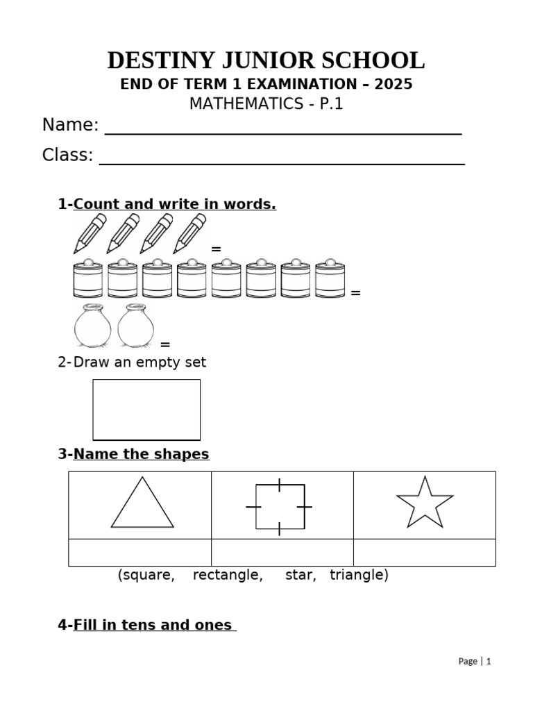 p.1 MTC End of Term I 2025 | PDF | Geometric Shapes | Mathematics