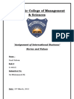 Army Public College of Management & Sciences: "Assignment of International Business" Norms and Values