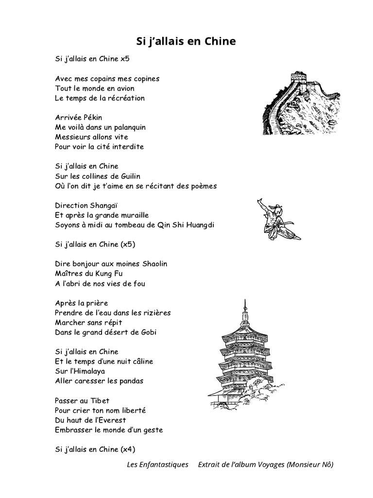 Si j'allais en Chine - Paroles | PDF