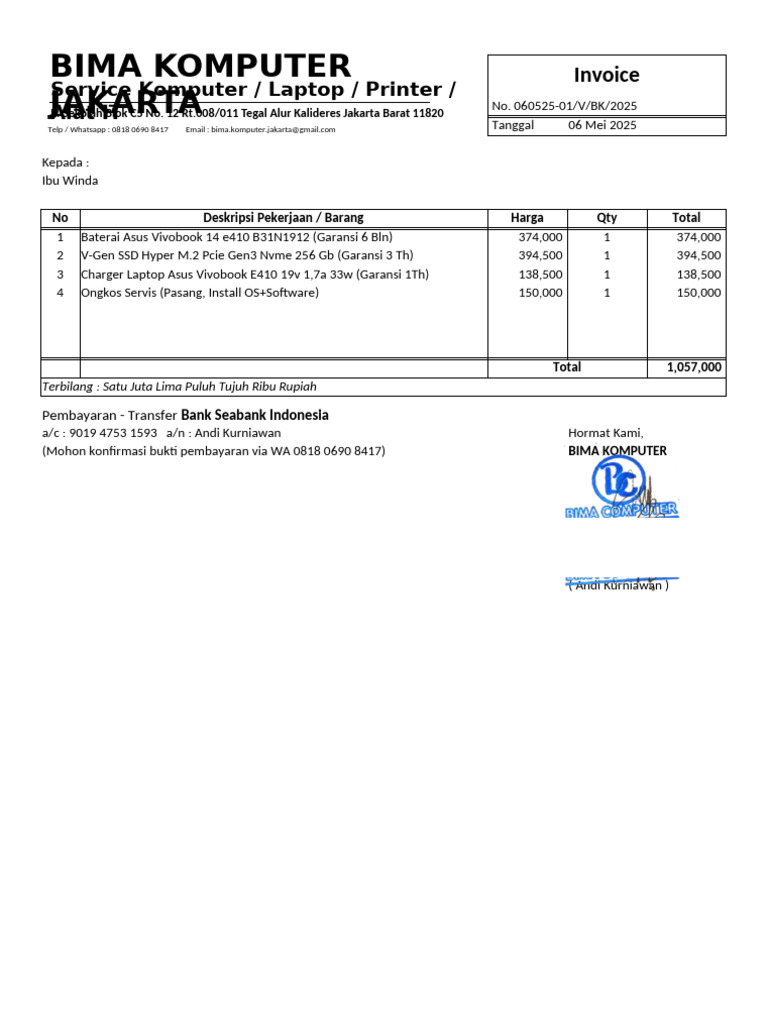 Invoice Layanan Komputer Bima 2025 | PDF