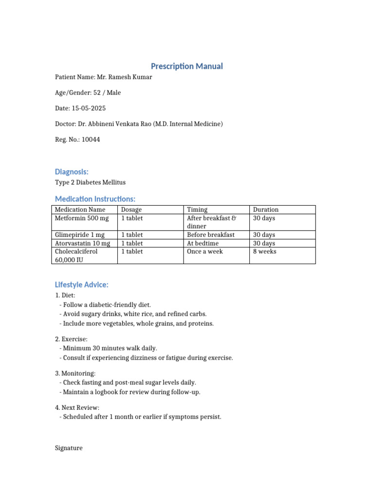 Diabetes Prescription and Lifestyle Guide | PDF