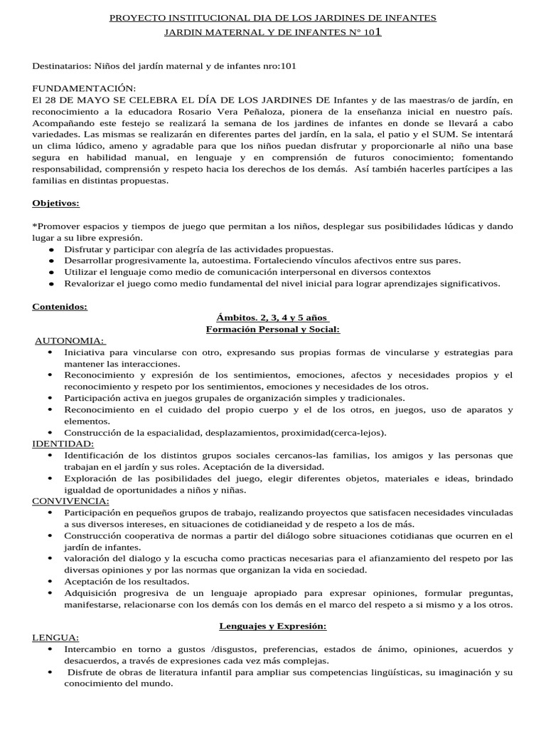 Celebración del Día de Jardines Infantes | PDF | Educación de la ...