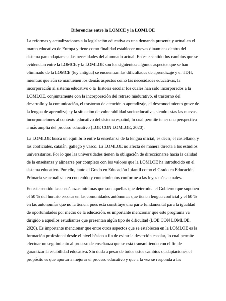 Comparativa LOMCE y LOMLOE | PDF | Enseñando | Aprendizaje
