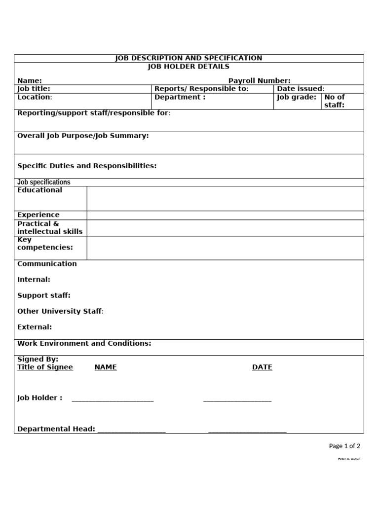 Job Desription Template Sample | PDF