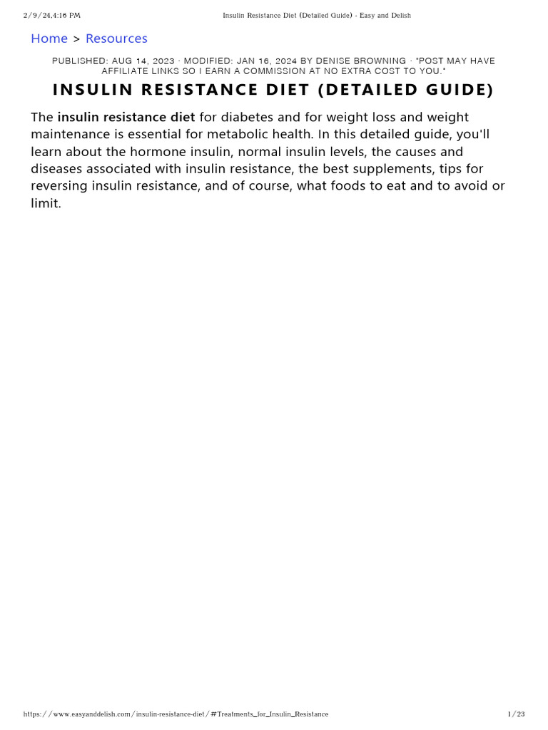 Insulin Resistance Diet (Detailed Guide) - Easy and Delish | PDF ...