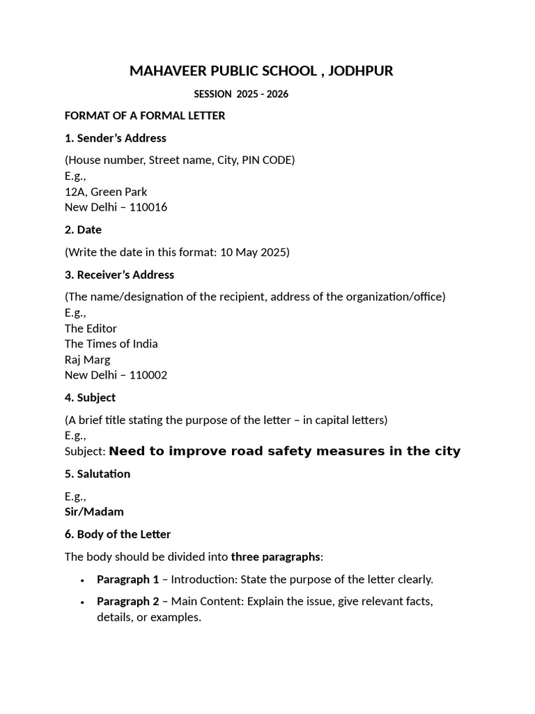 Formal Letter Format for Students 2025 | PDF
