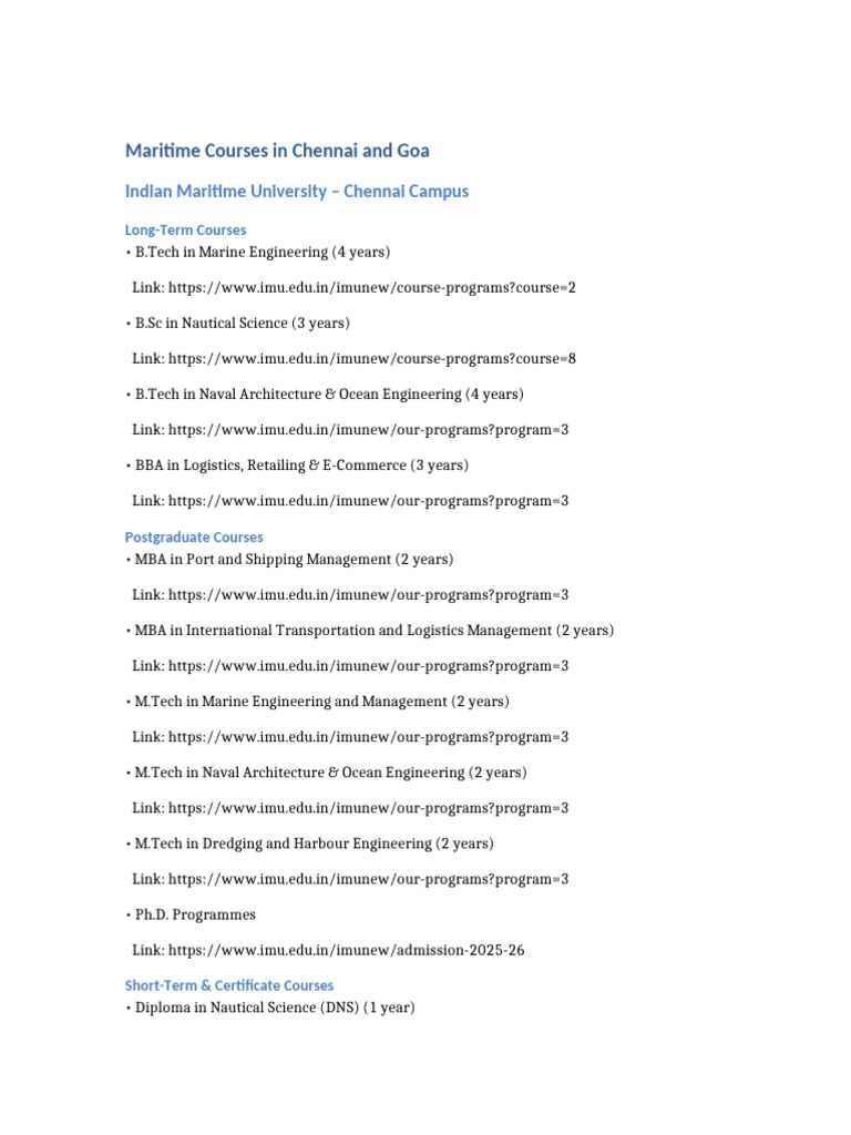 Maritime Courses Chennai Goa PDF