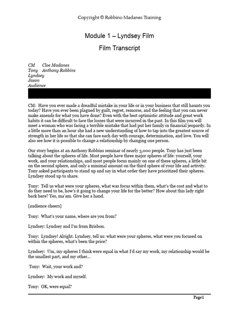 1 LyndseyFilmTranscript-Corrected | PDF | Anger | Love