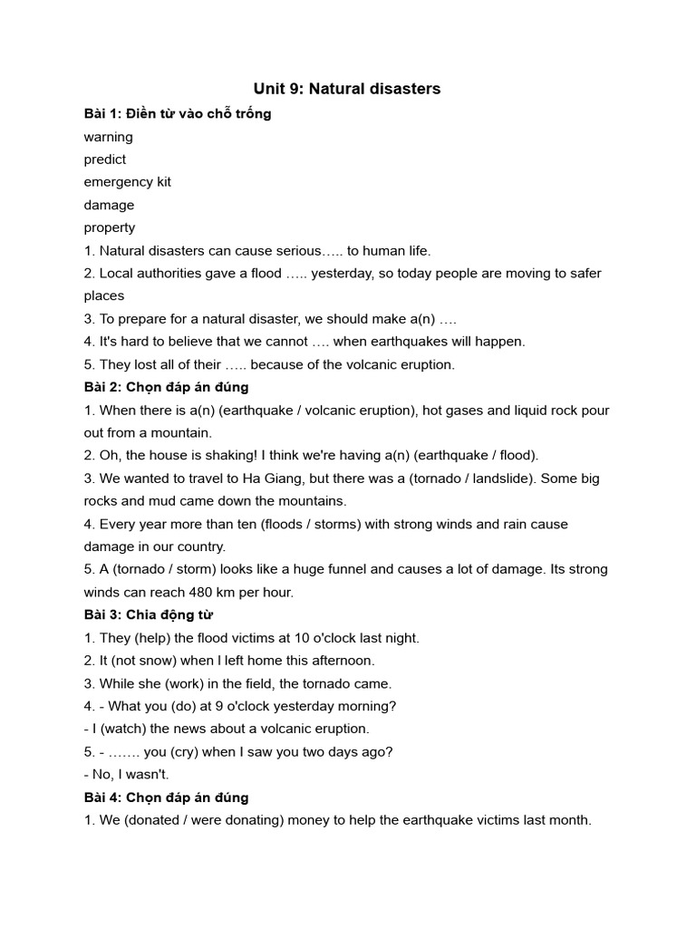 Natural Disasters: Vocabulary and Exercises | PDF
