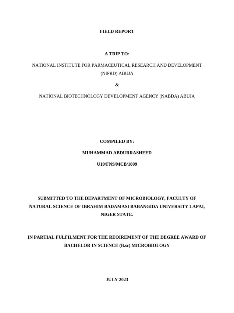 Field Report U19fnsmcb1009 | PDF | Biotechnology | Tablet (Pharmacy)