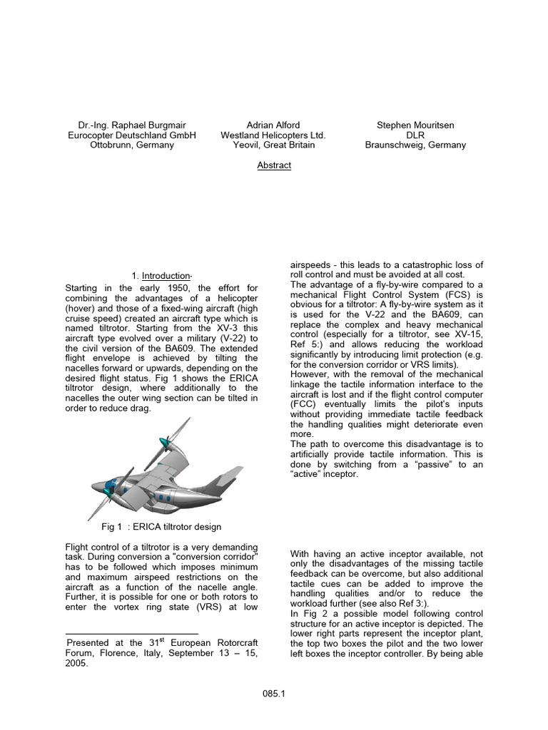 Inceptor Requirements For A Future Tiltrotor | PDF | Torque | Aircraft