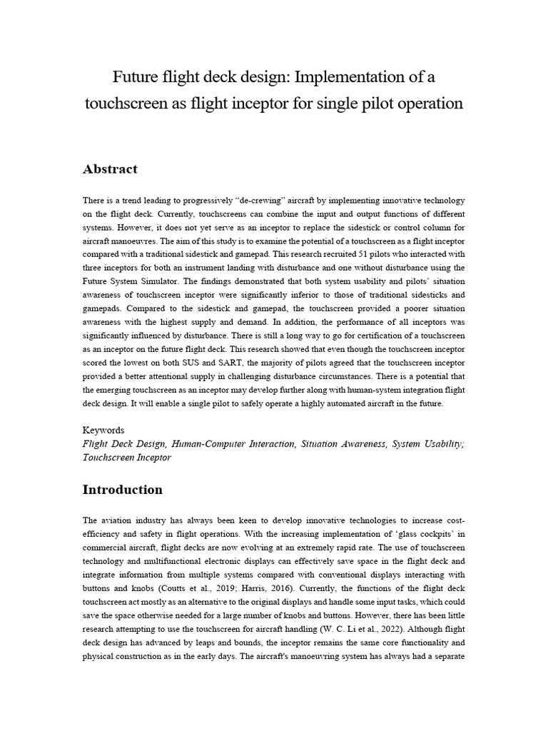 Touchscreen Inceptor for Single Pilot Aircraft | PDF | Cockpit ...
