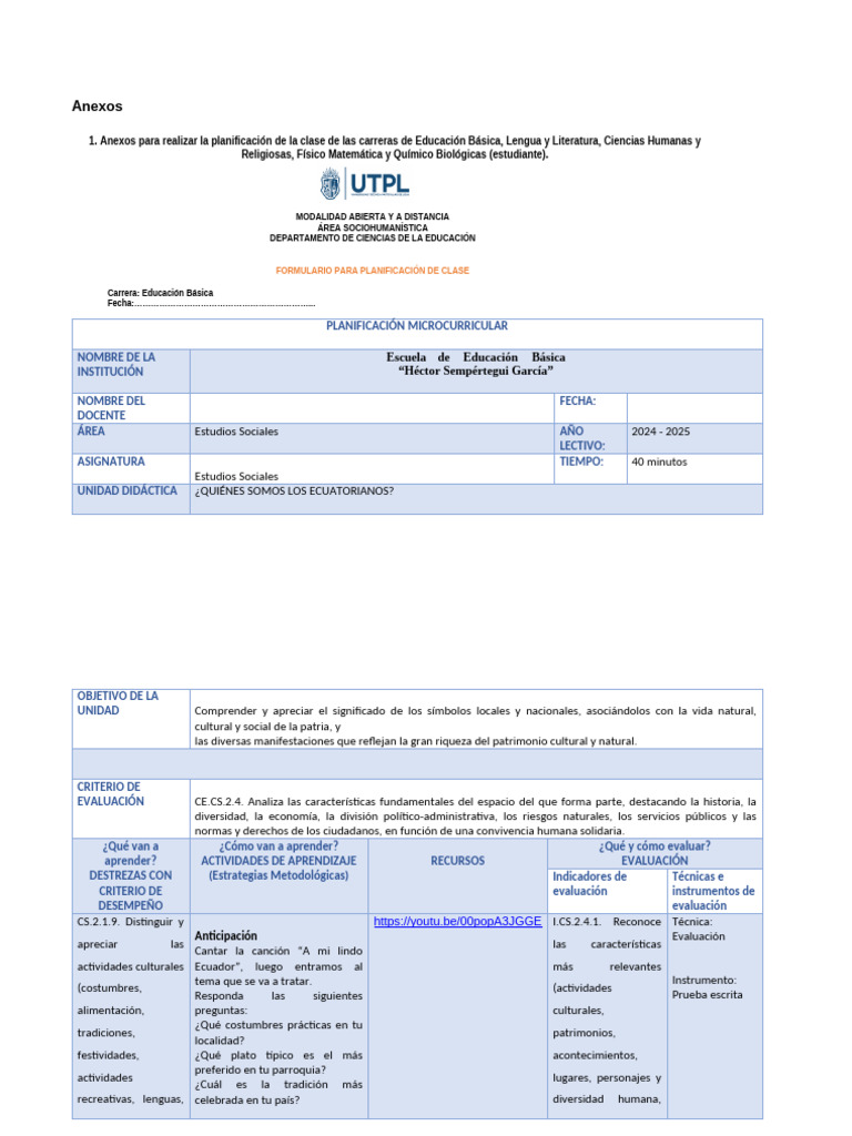 Formato de Plan de Clases 1 de Seminario de Fin de Carrera | PDF ...