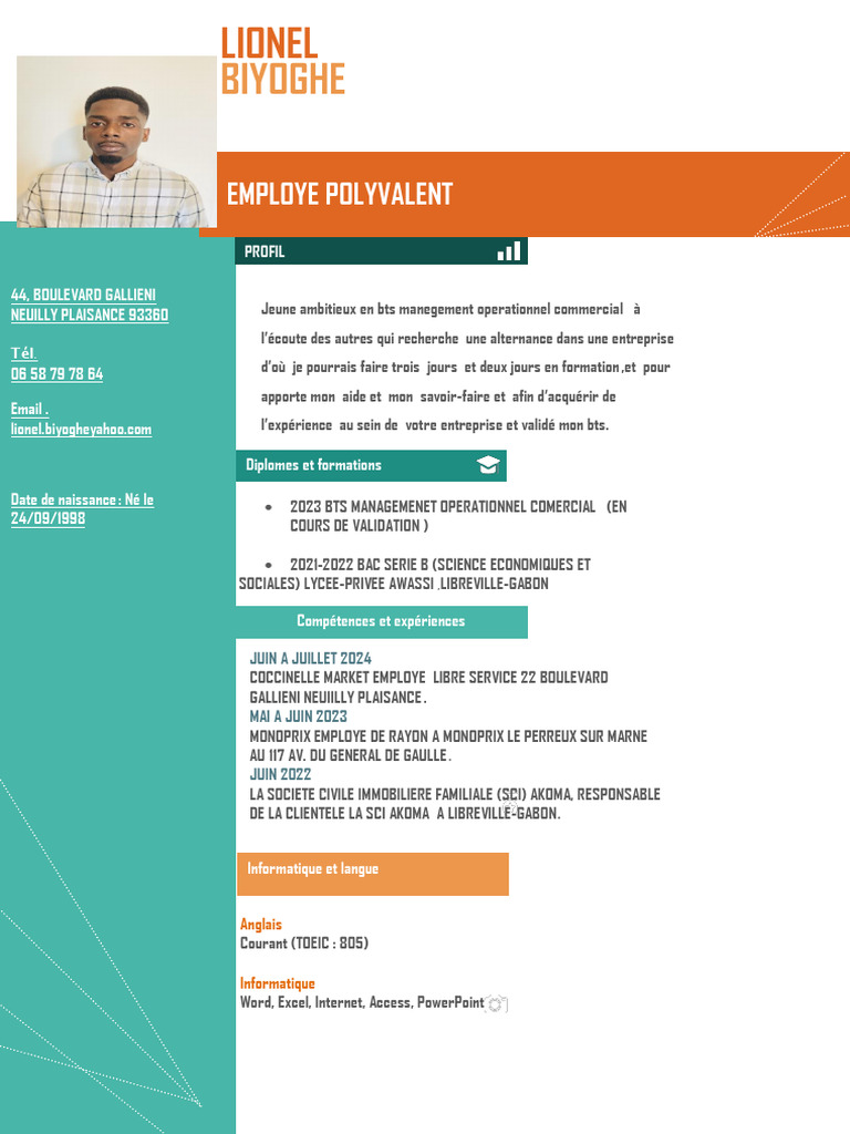 CV Employé Polyvalent en Libre-Service | PDF
