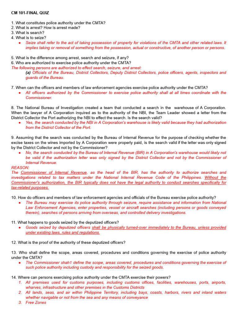 Police Authority Under CMTA Explained | PDF | Search Warrant | Search ...