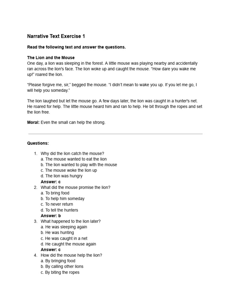 Narrative Text Exercises for Kids | PDF