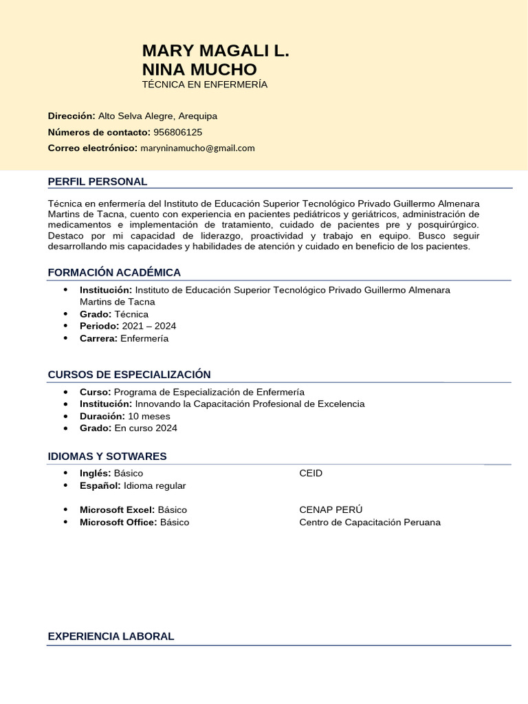 Perfil de Técnica en Enfermería Mary Magali | PDF | Enfermería ...