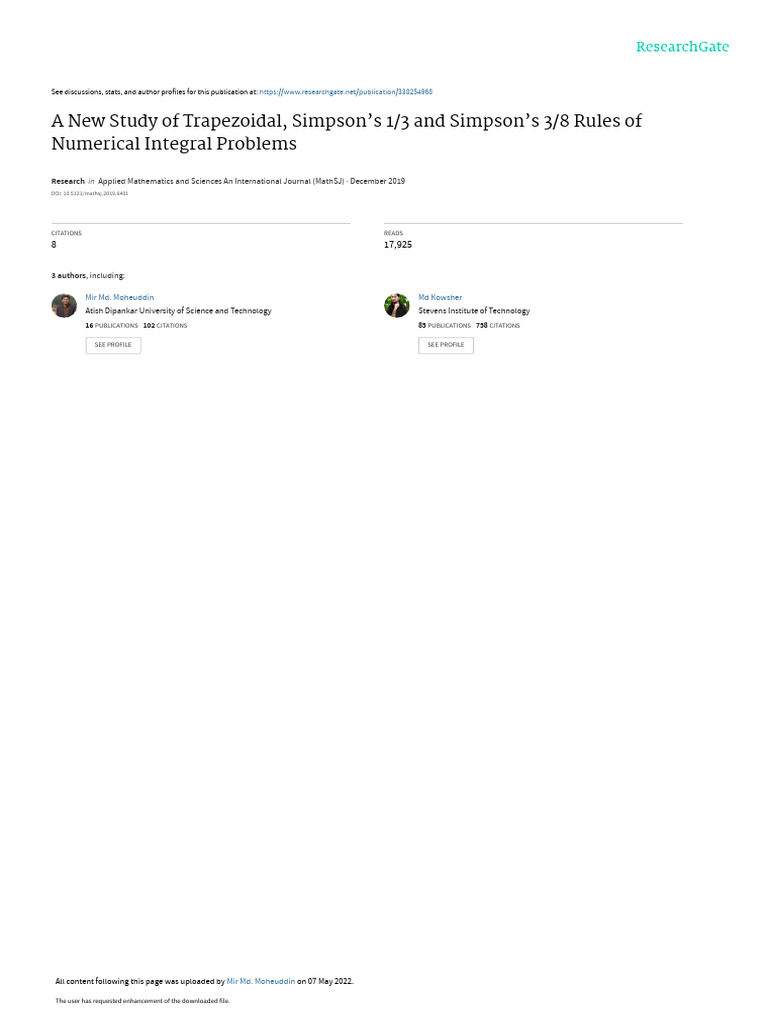 Numerical Integration: Trapezoidal & Simpson's Methods | PDF | Integral ...