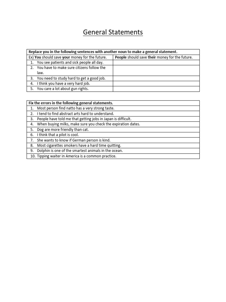 Gerneral Statements Plural Nouns | PDF | Syntax | Grammar