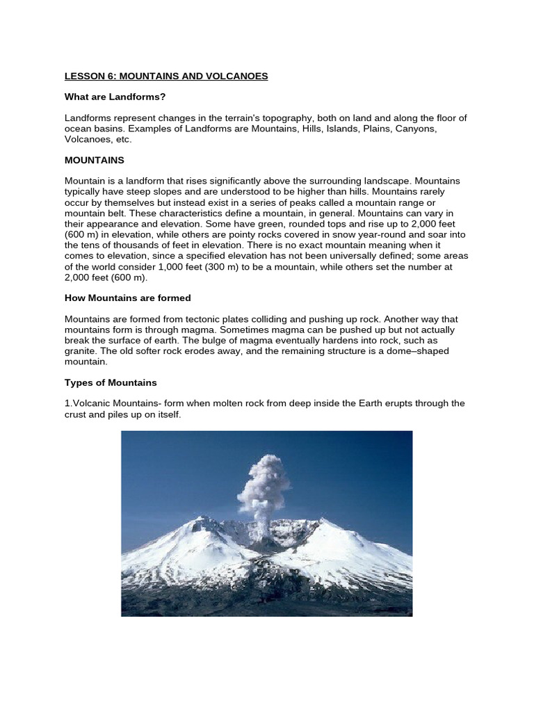 Mountains and Volcanoes Explained | PDF | Types Of Volcanic Eruptions ...