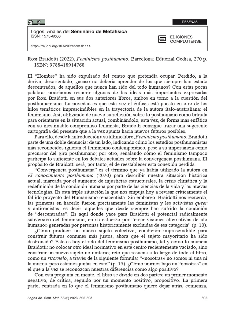 Feminismo Posthumano: Nuevas Perspectivas | PDF | Feminismo | Estudios ...