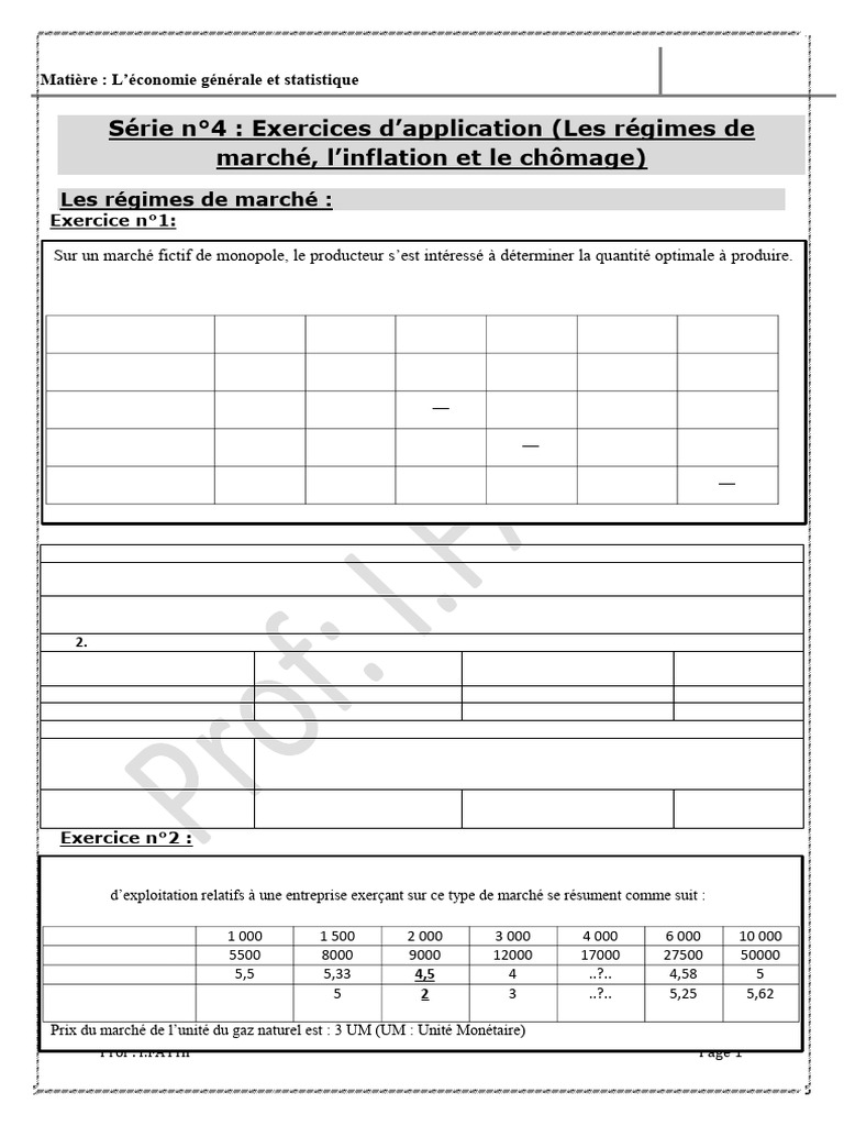 Exercices sur l'économie et le marché | PDF | Inflation | Économie