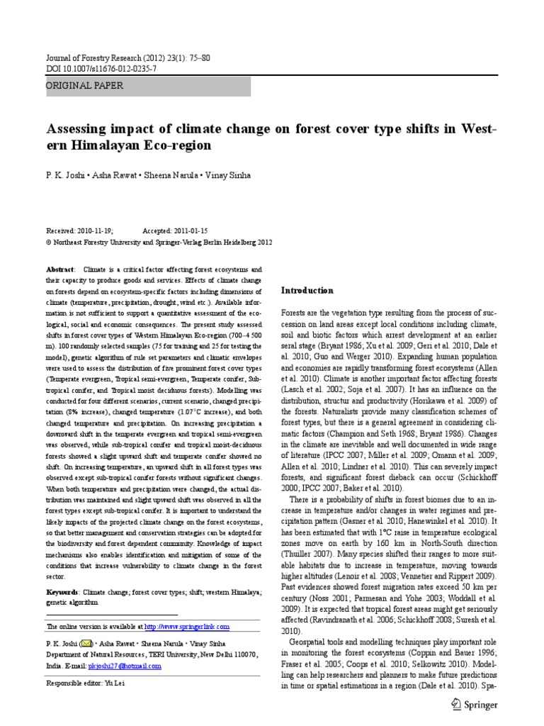 Assesing Impact of Climate Change On Forest Cover Type Shifts in ...