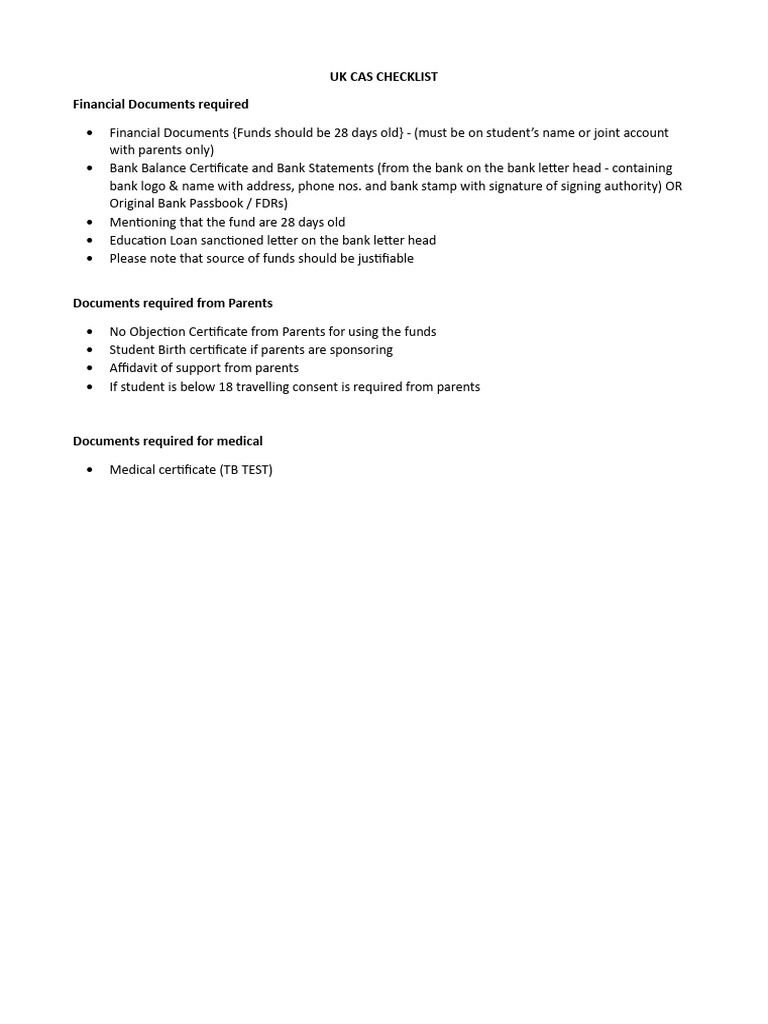 UK CAS Financial Document Checklist | PDF