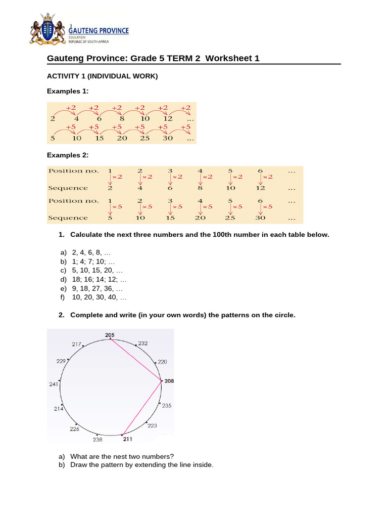 Grade 5 Numeric Patterns Worksheets | PDF