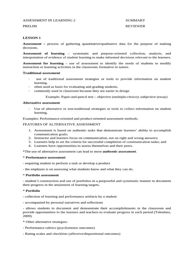 Understanding Alternative Assessment Methods | PDF | Educational ...