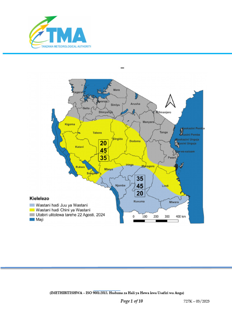 Sw1730372326-Mwelekeo Wa Mvua Za Msimu (Novemba, 2024-Aprili, 2025) | PDF