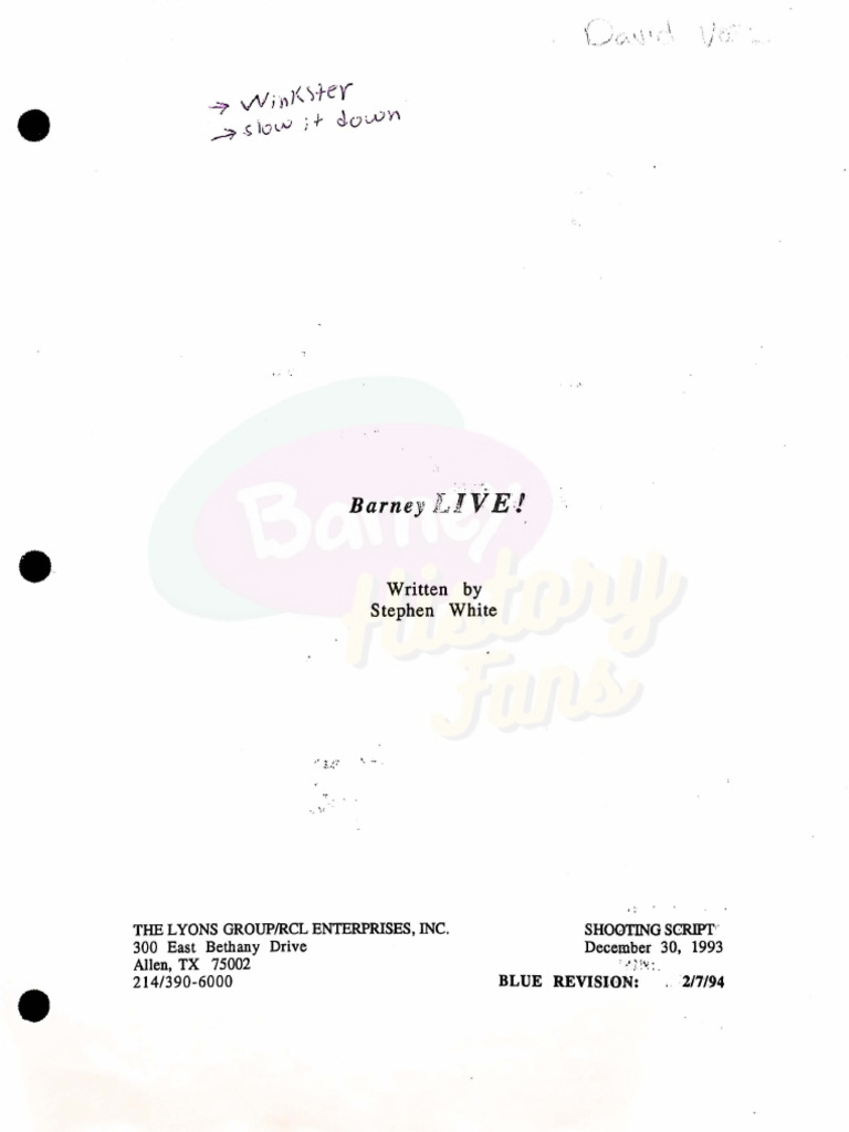 Barney Live! Script | PDF