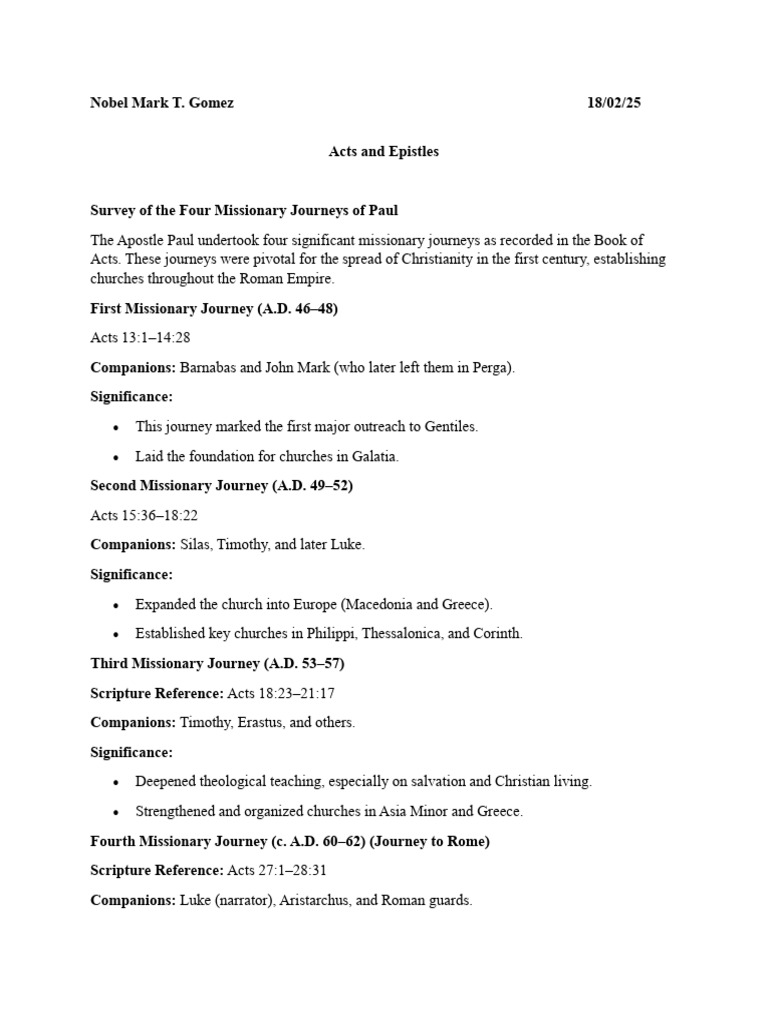 Paul's Four Missionary Journeys Summary | PDF | Paul The Apostle ...