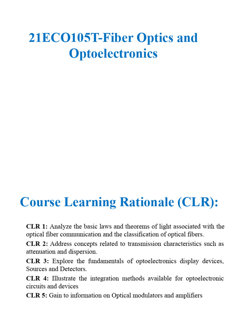 Fiber Optics and Optoelectronics Course Guide | PDF | Optical Fiber ...