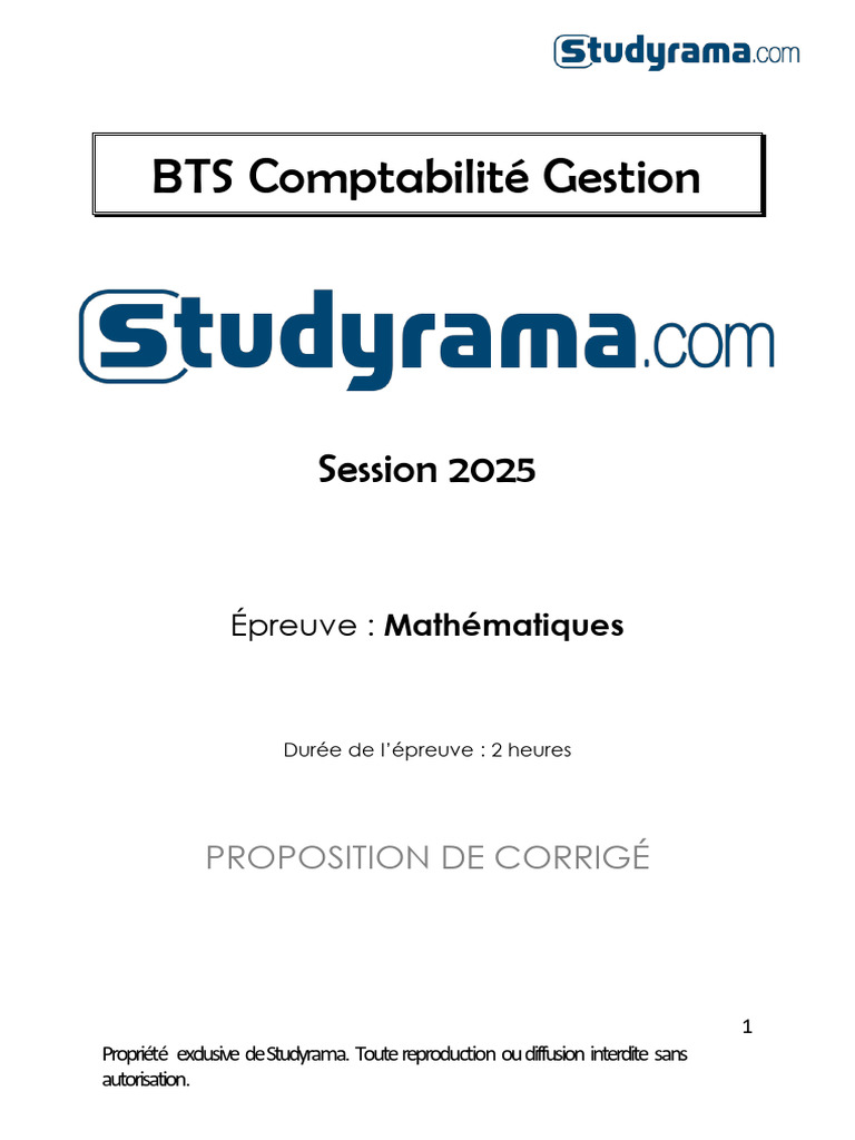 Corrigé Maths BTS CG 2025 | PDF | Mathématiques