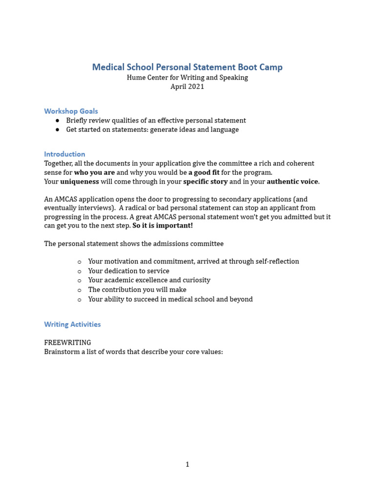Medical School Personal Statement Guide | PDF