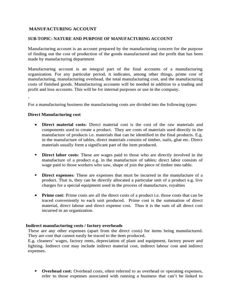 Understanding Manufacturing Accounts | PDF | Expense | Cost Of Goods Sold