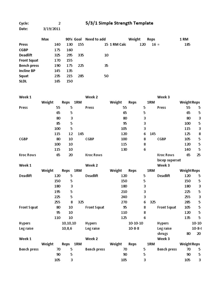 531 Simple Strength Template Excel V2 Games Of Physical