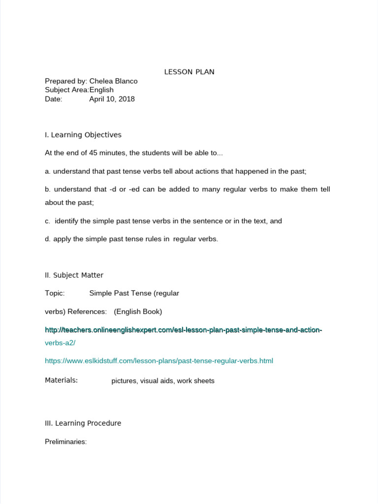 Simple Past Tense Lesson Plan | PDF | Grammatical Tense | Verb